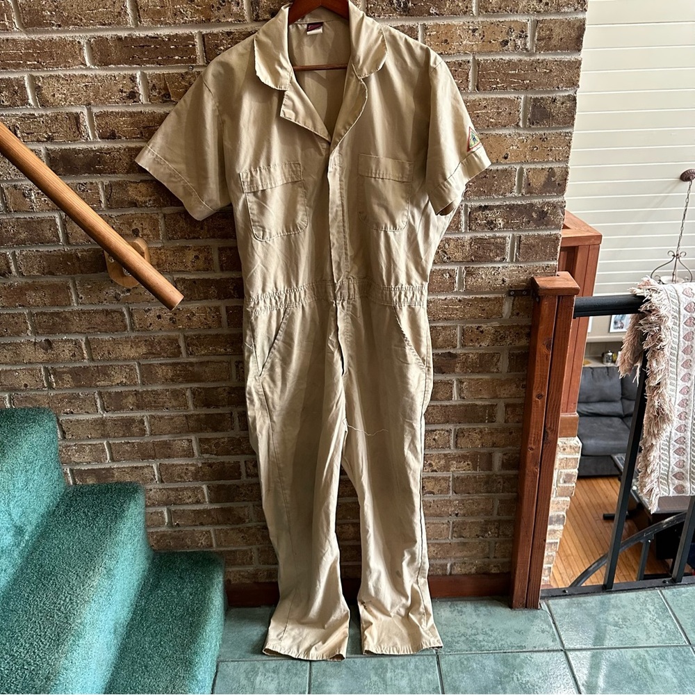 VTG 80s Retro Big Ben Khaki Color Work Coveralls Jumpsuit